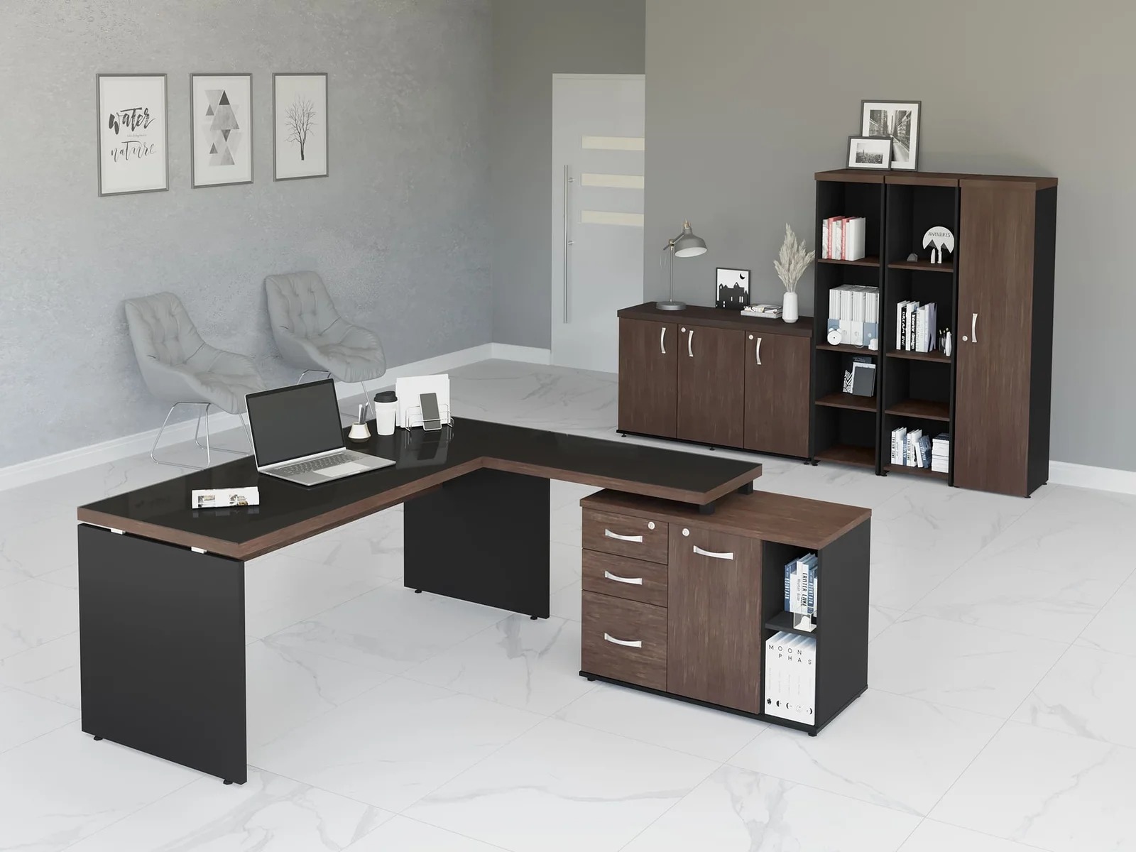 Mesa L Pé Painel tampo espelhado