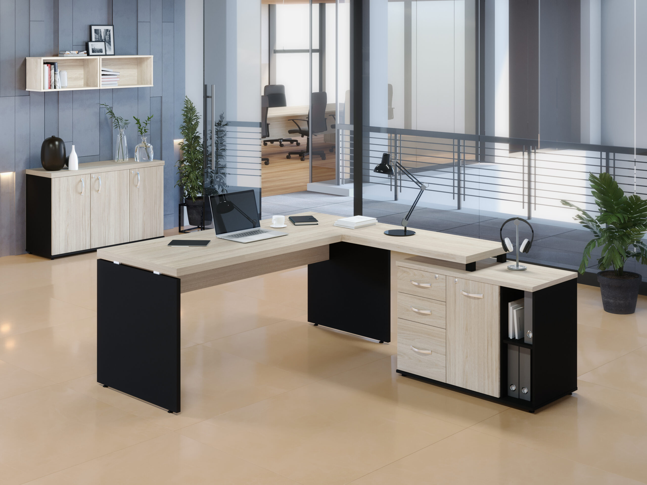 Mesa em L pé painel