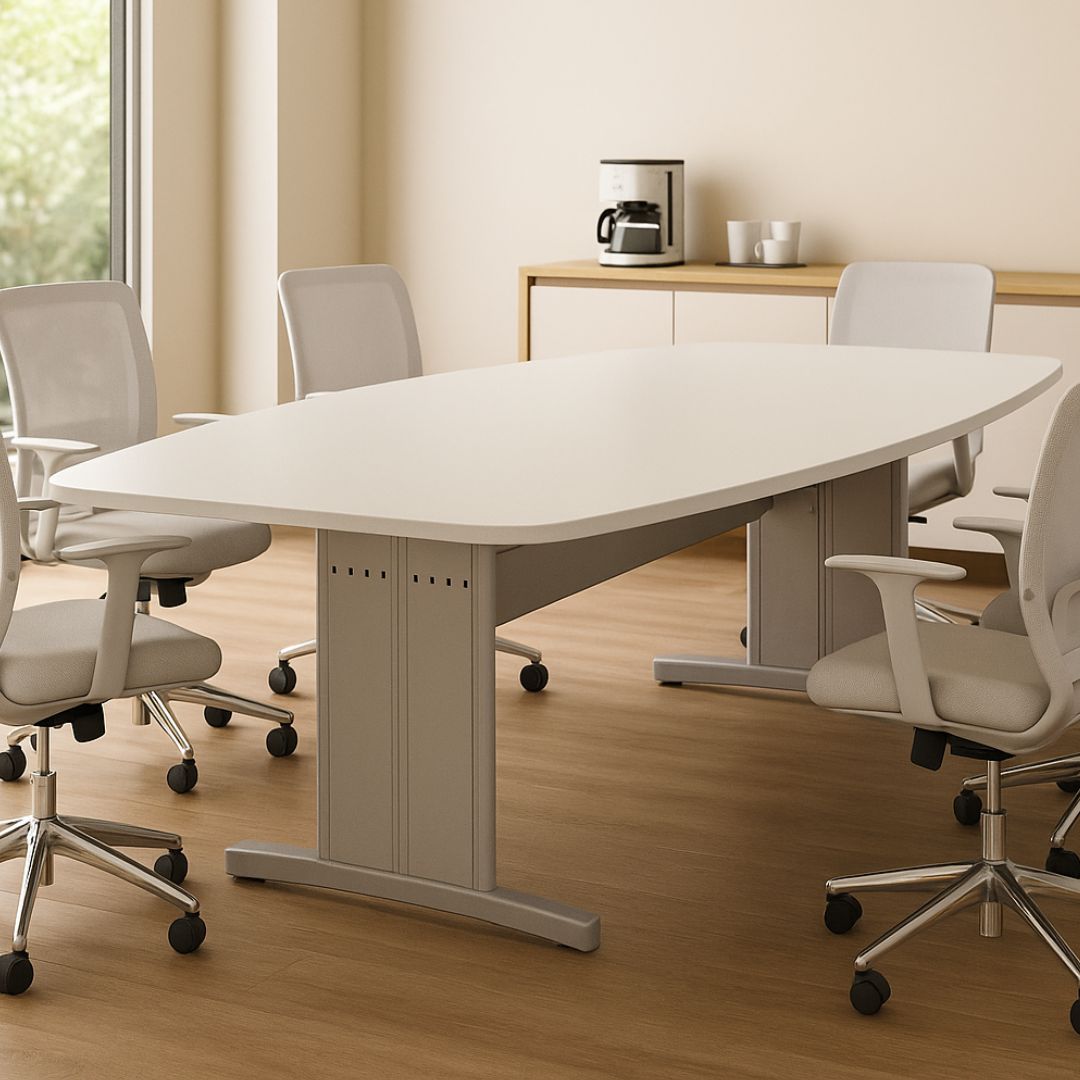 Mesa de Reunião White Semioval